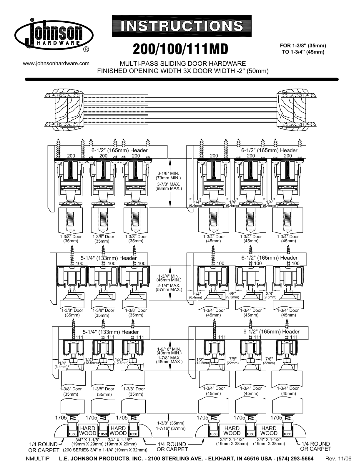 Johnson Hardware 100MD, 111MD, 200MD User Manual