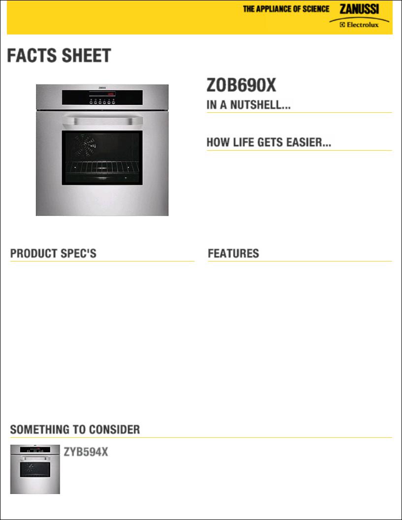 Zanussi ZOB690X facts sheet