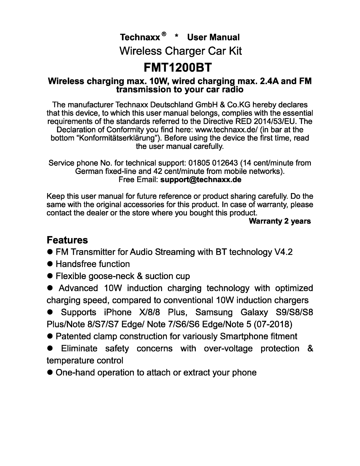 Technaxx Deutschland and KG FMT1200BT User Manual