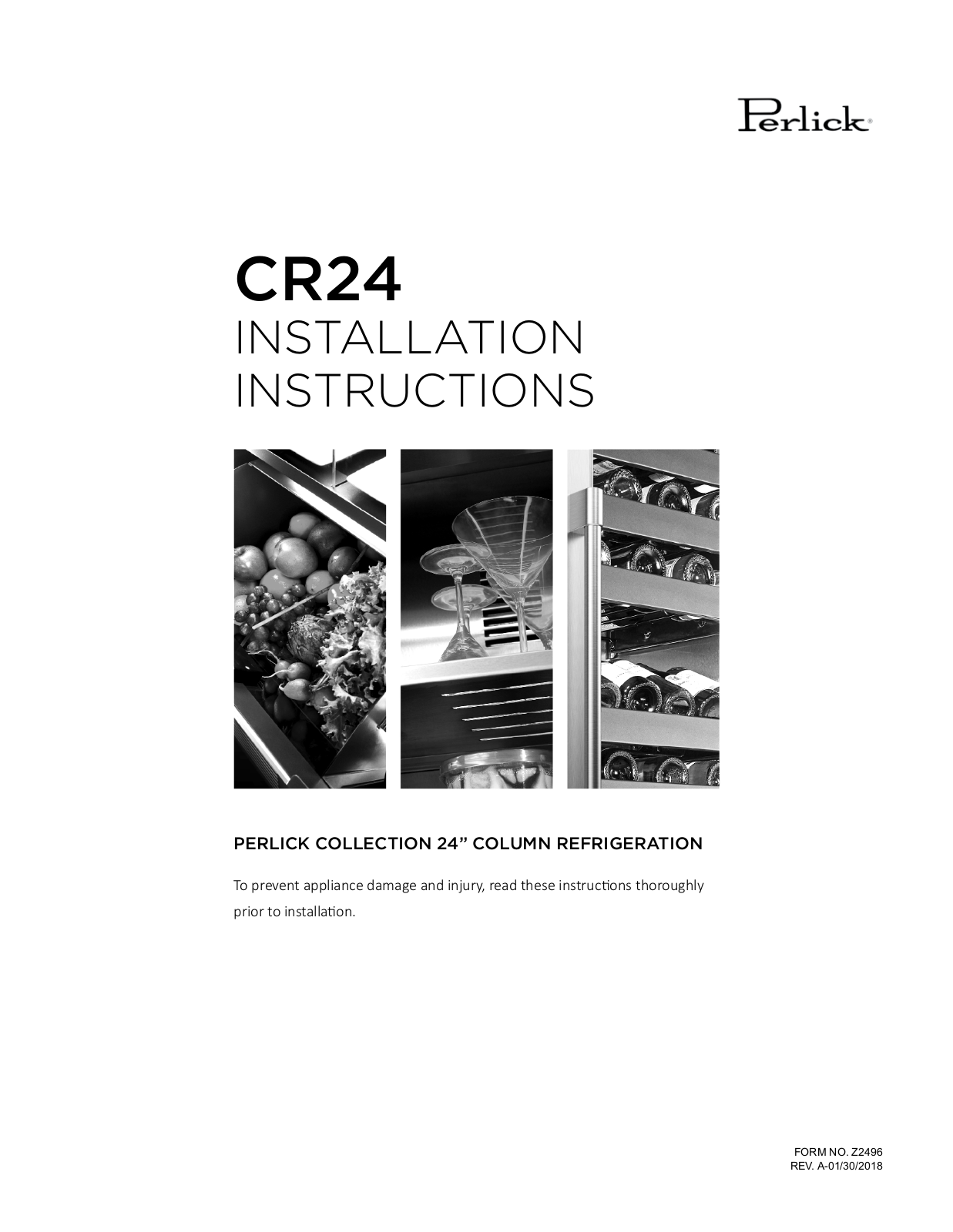 Perlick CR24R12R, CR24F12R, CR24W14R, CR24W14L, CR24D14L Installation Manual