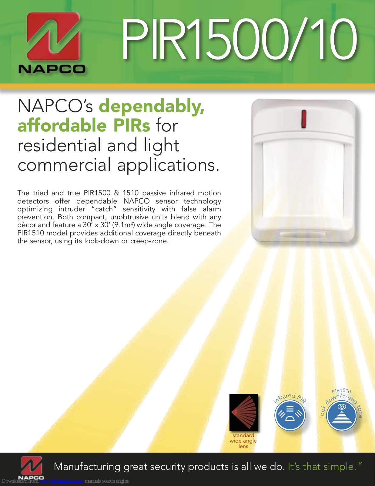 NAPCO PIR1500, PIR1510 Datasheet