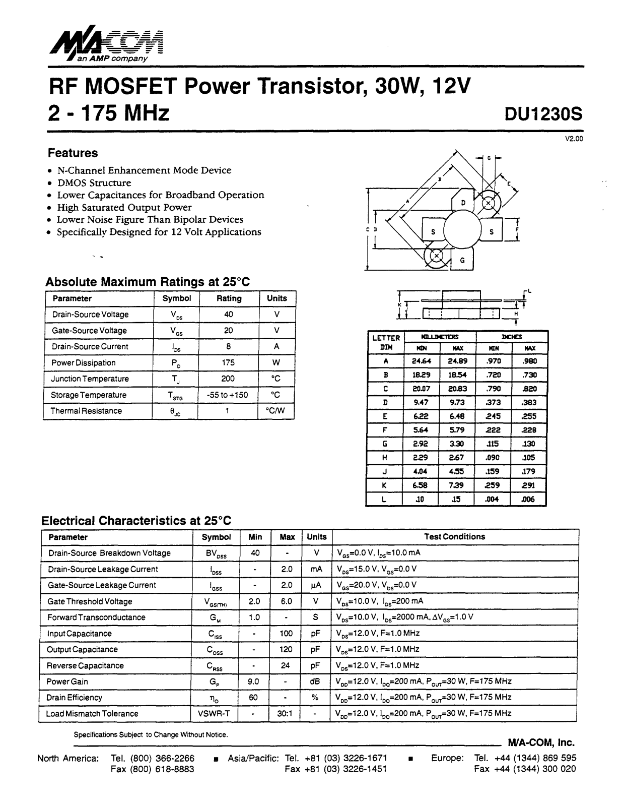 Datasheet DU1230S Datasheet (MACOM) - ManualMachine.com