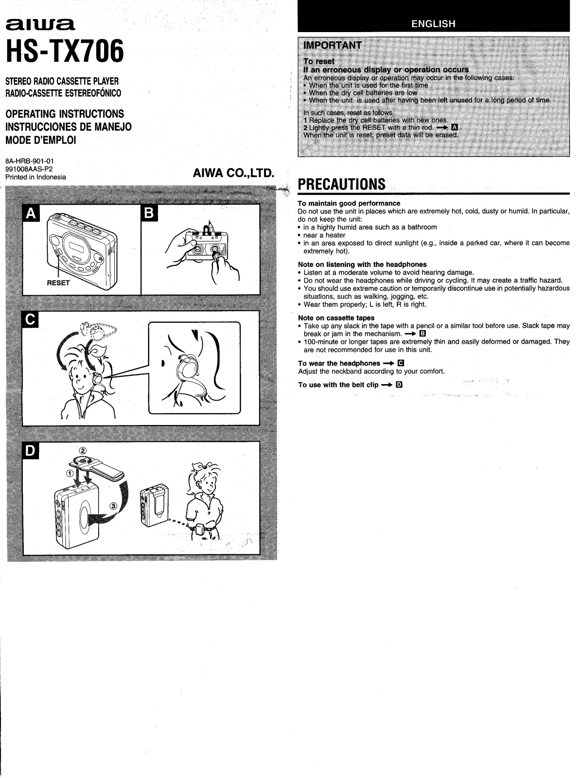 AIWA HS-TX706 Operating Instructions