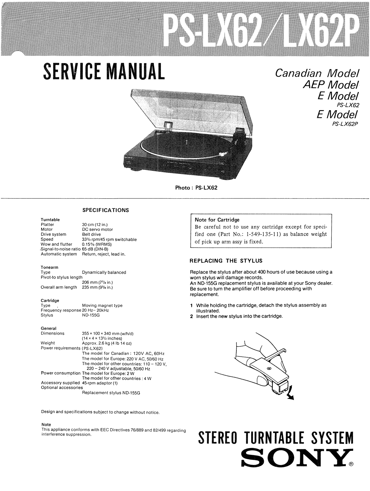 Sony PSLX-62-P Service manual