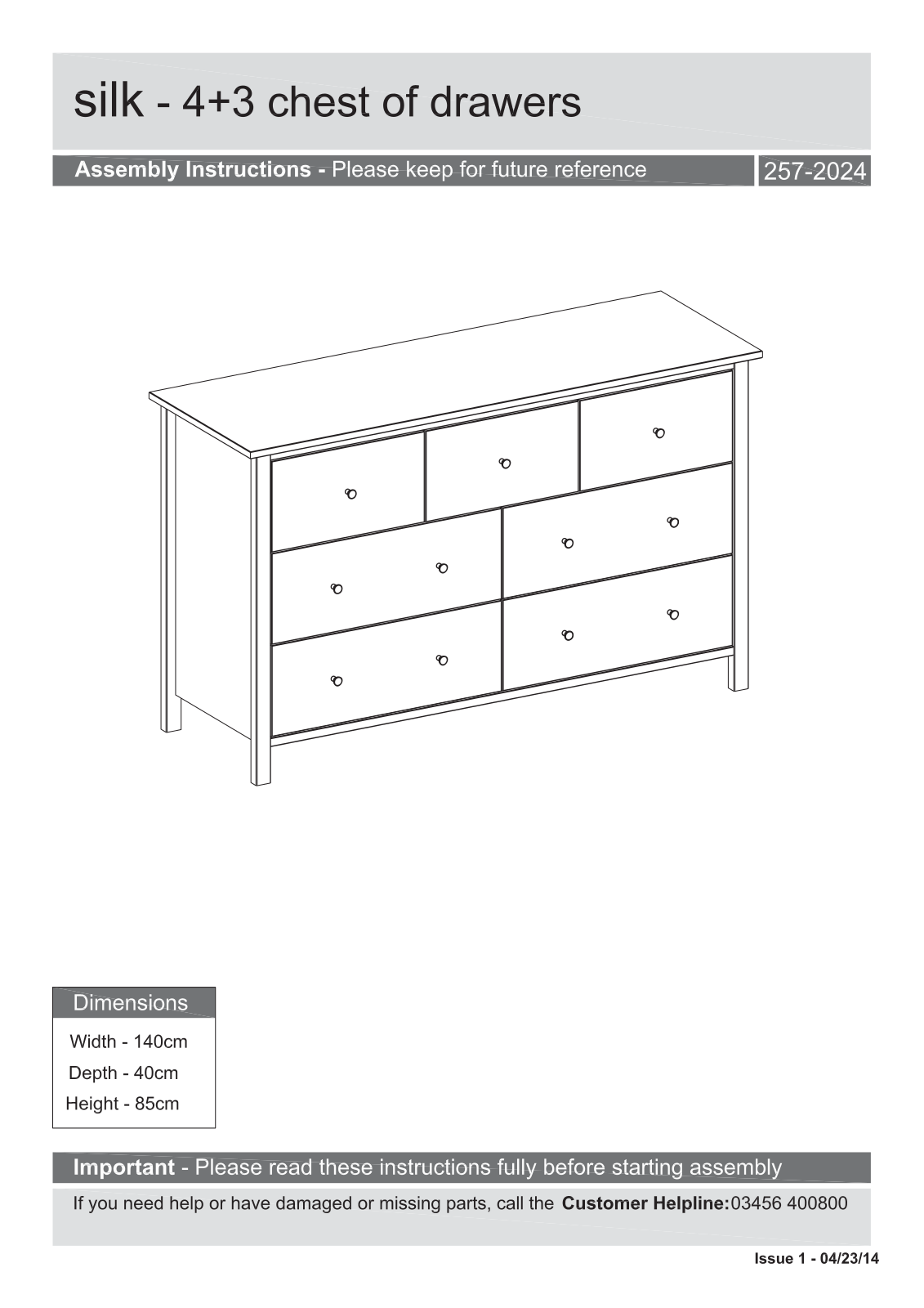 Argos 180614 ASSEMBLY INSTRUCTIONS