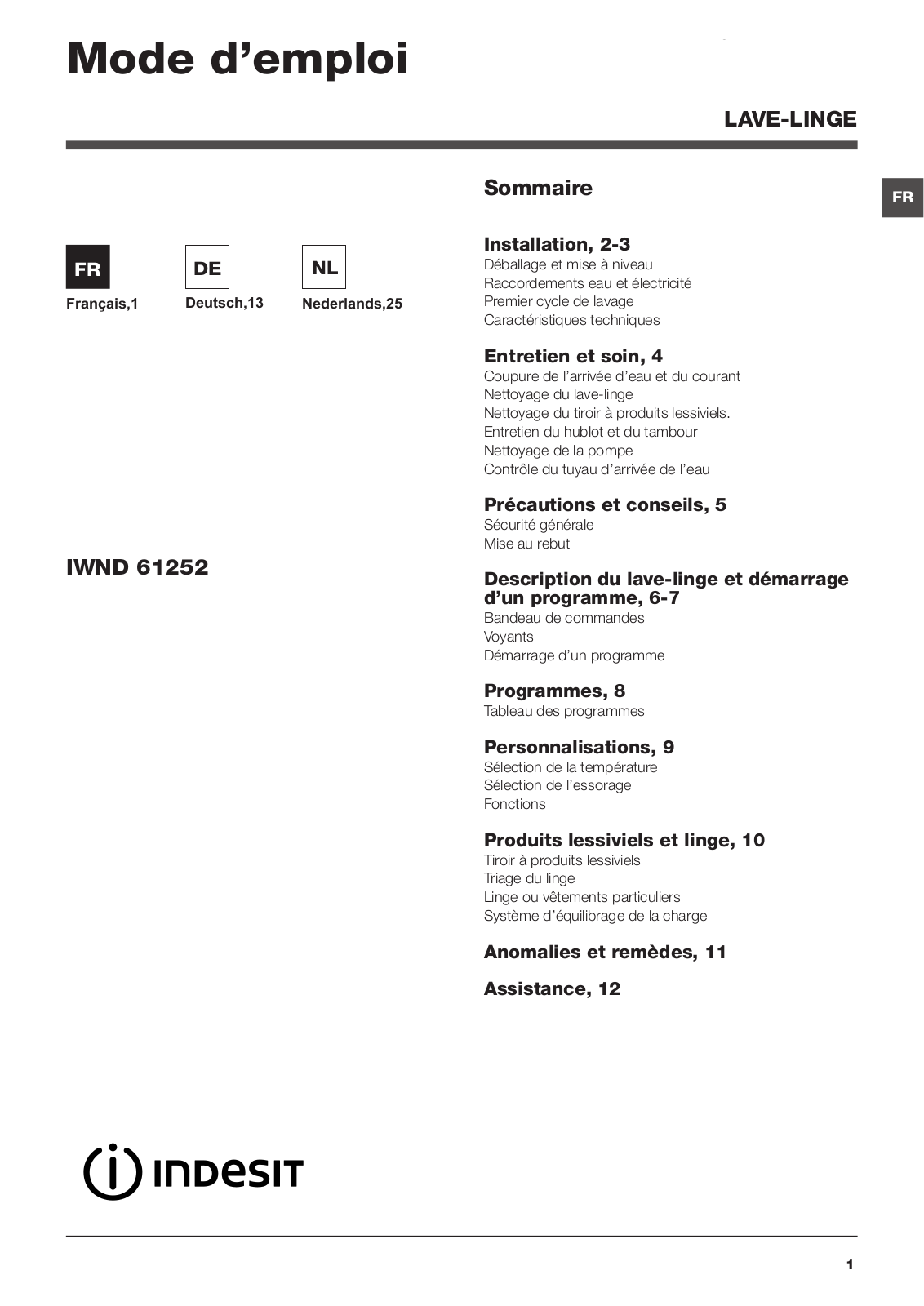 INDESIT IWND 61252 C ECO EU User Manual