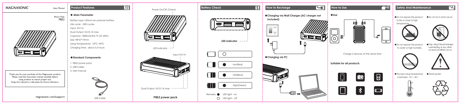 Magnasonic PB52 User Manual