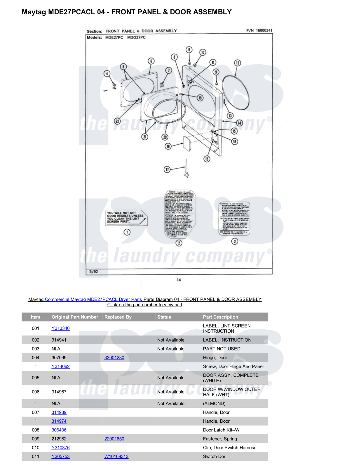 Maytag MDE27PCACL Parts Diagram