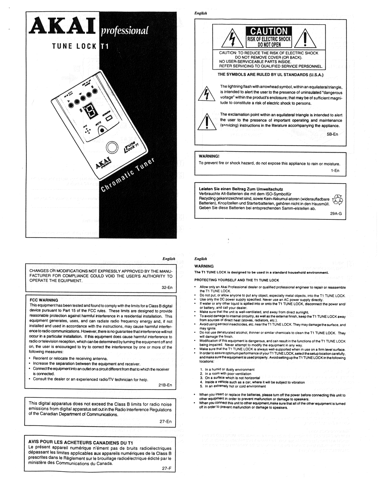 Akai TuneLock T1 Reference Manual