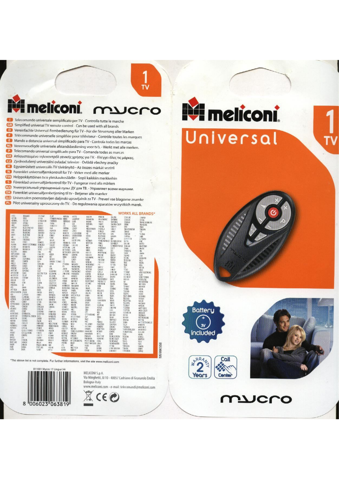 Meliconi MYCRO, MYCRO UNIVERSAL User Manual