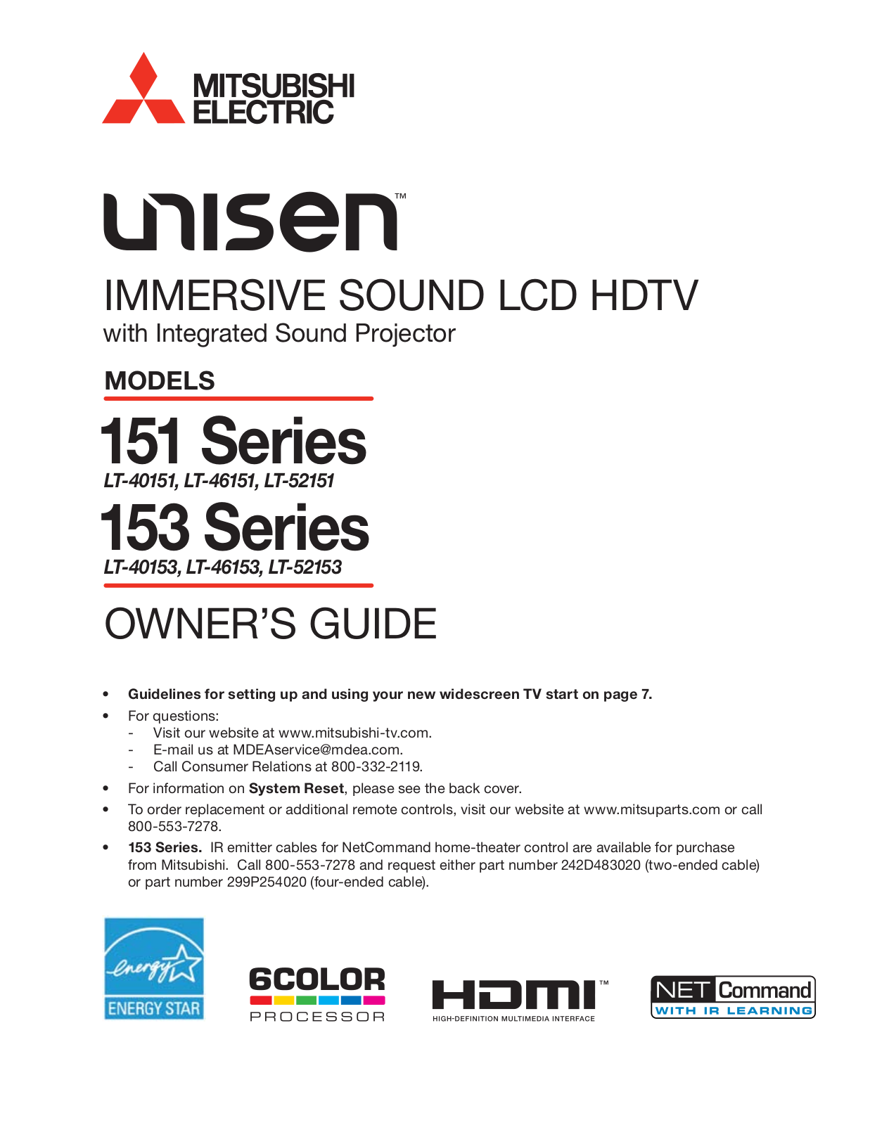 Mitsubishi Electronics LT-46151, LT-52153, LT-40153, LT-46153, LT-52151 User Manual