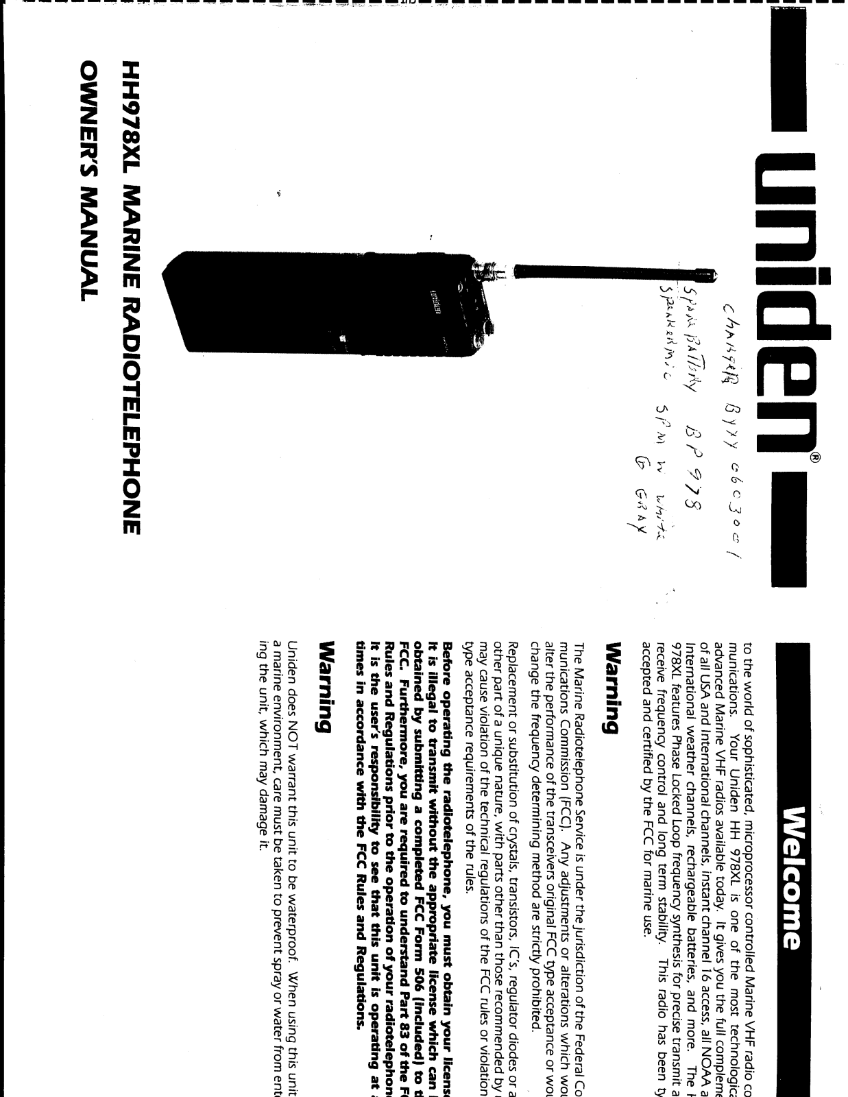 Uniden HH978XL User Manual