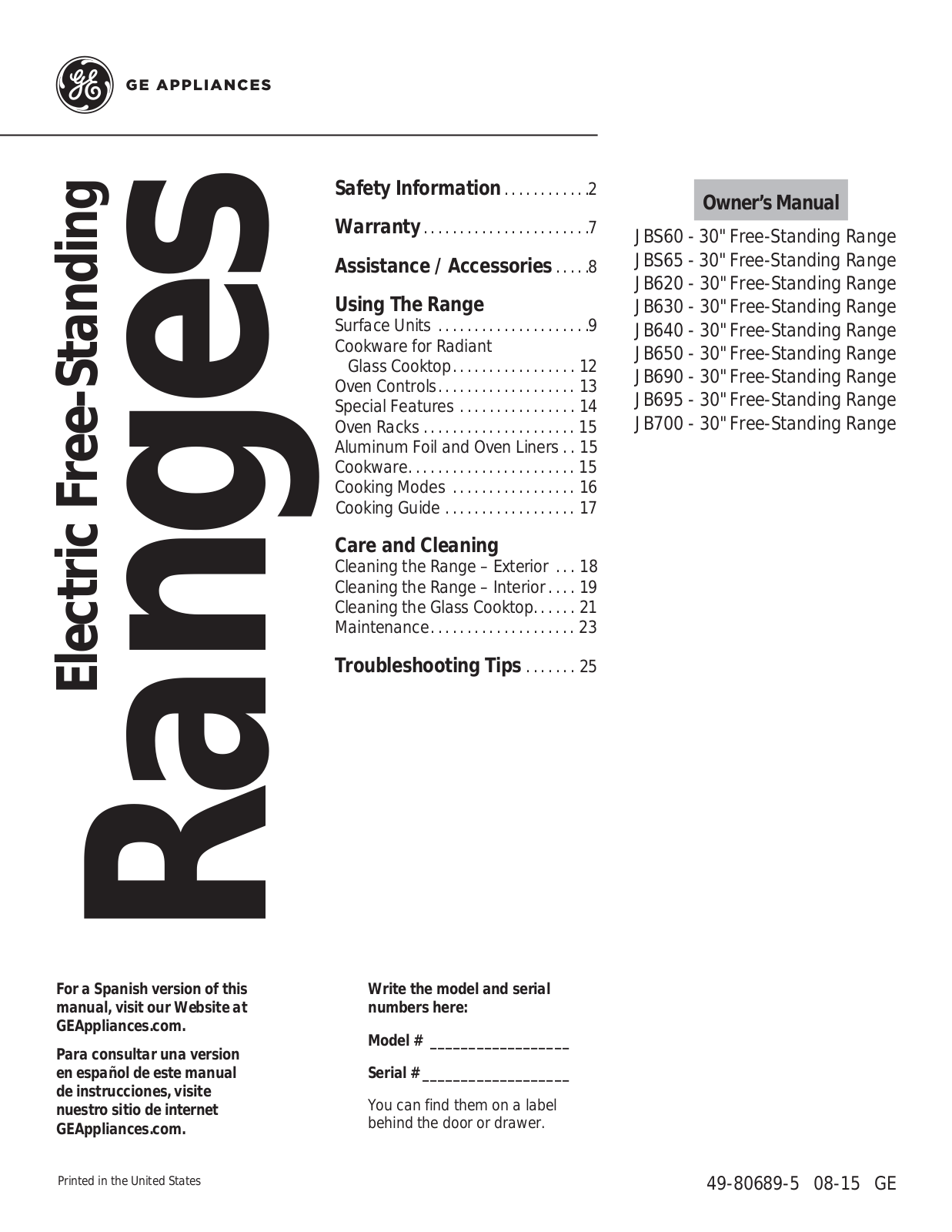 GE JB700EJES User Manual