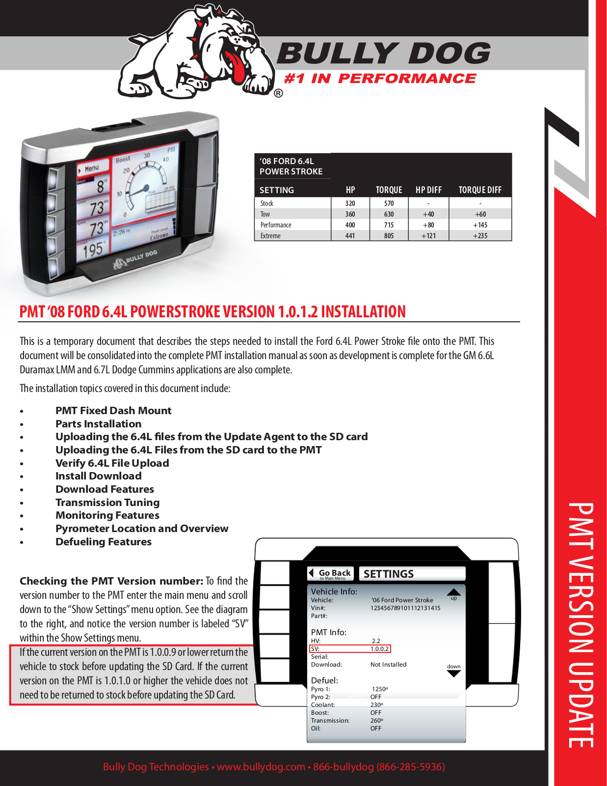 Bully Dog PMT 08 Ford 6.4L Powerstroke User Manual