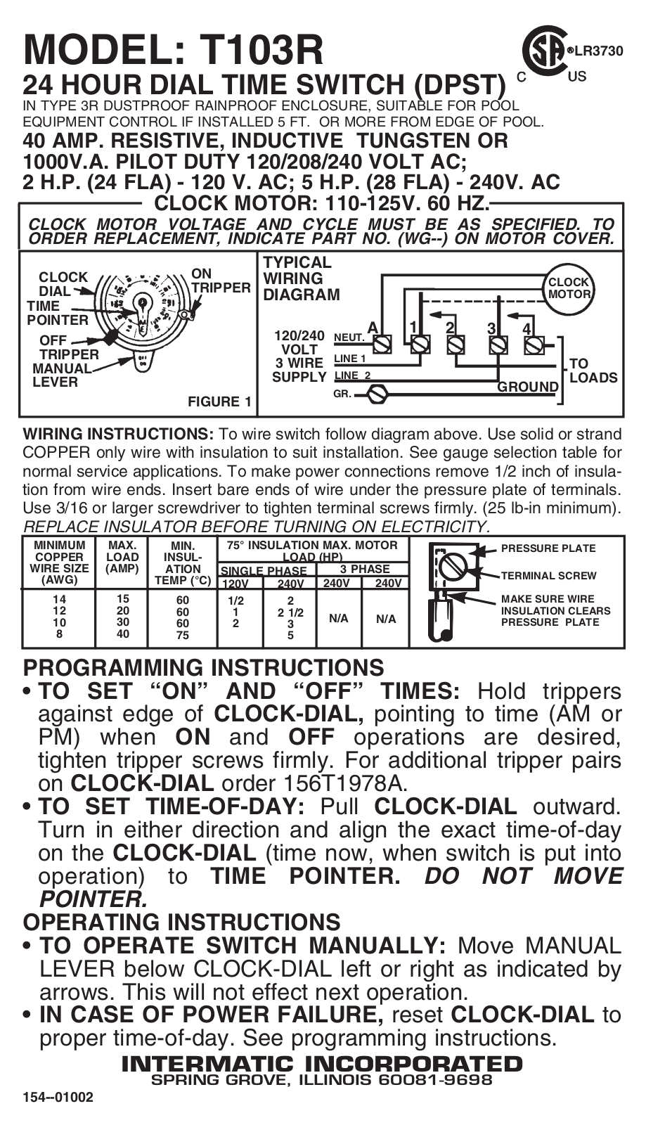 Intermatic T103R Owner's Manual