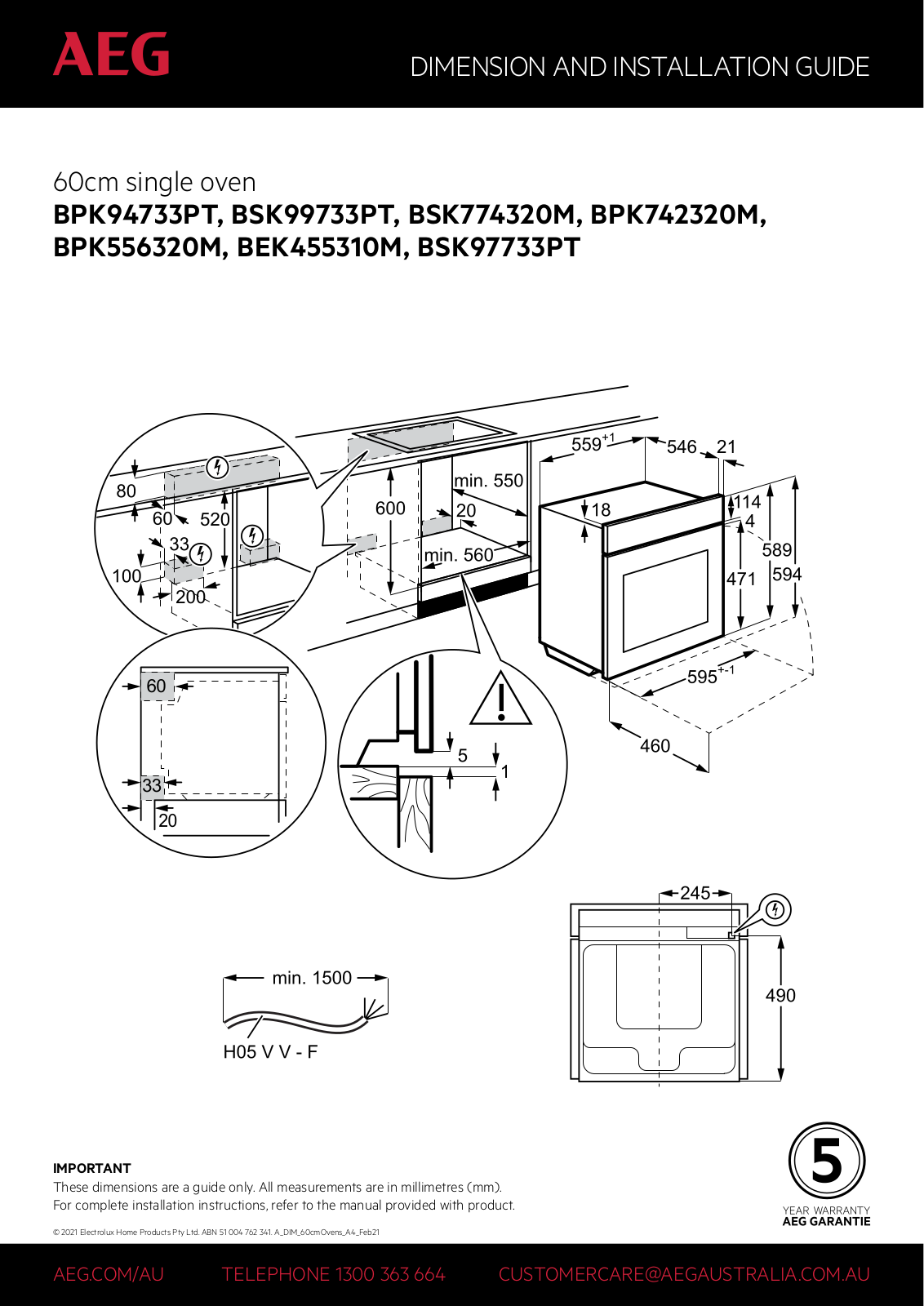 AEG BPK94733PT, BSK99733PT, BSK774320M, BPK742320M, BPK556320M Installation Manual