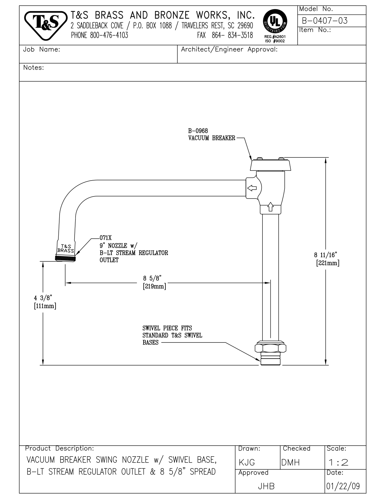 T & S Brass & Bronze Works B-0407-03 General Manual