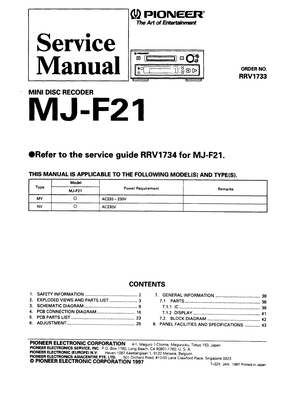 Pioneer MJF-21 Service manual