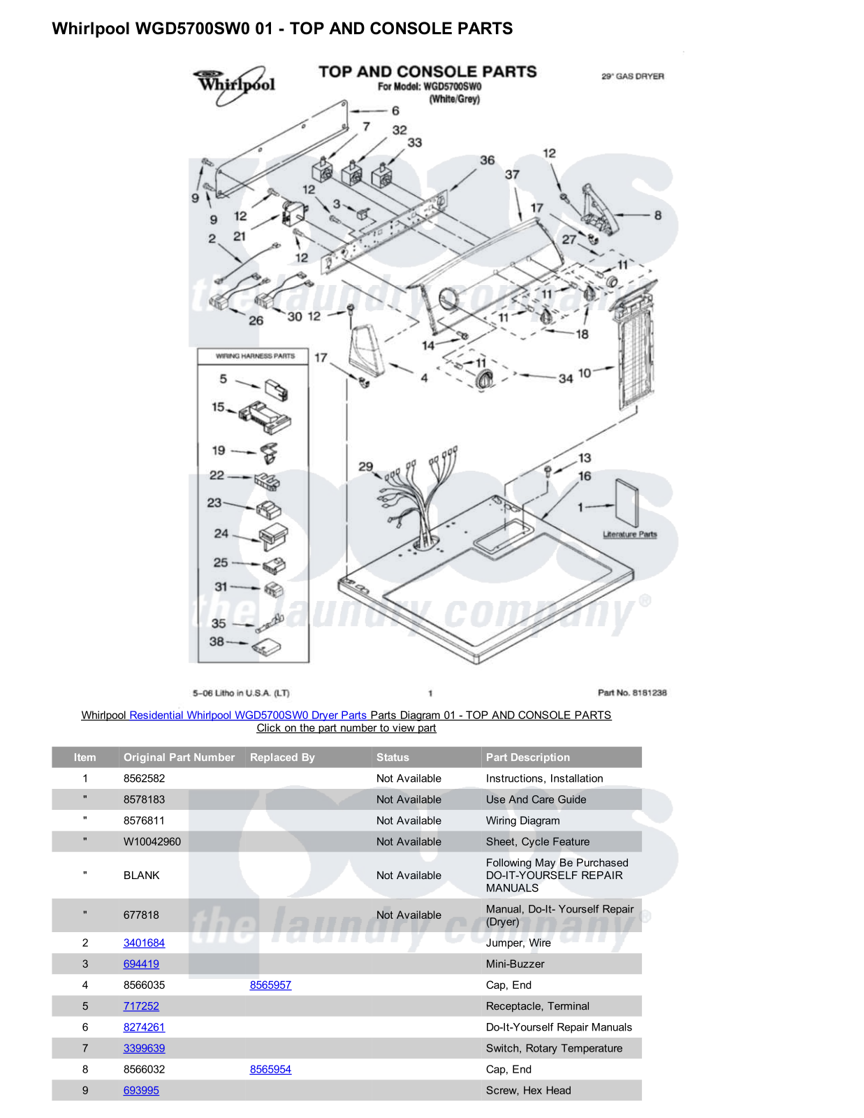 Whirlpool WGD5700SW0 Parts Diagram