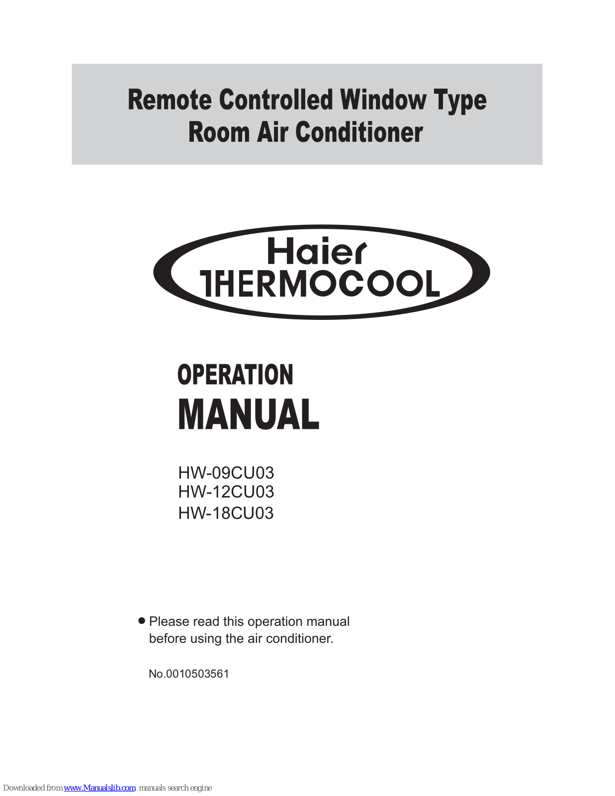 Haier HW-09CU03, HW-18CU03 Operation Manual