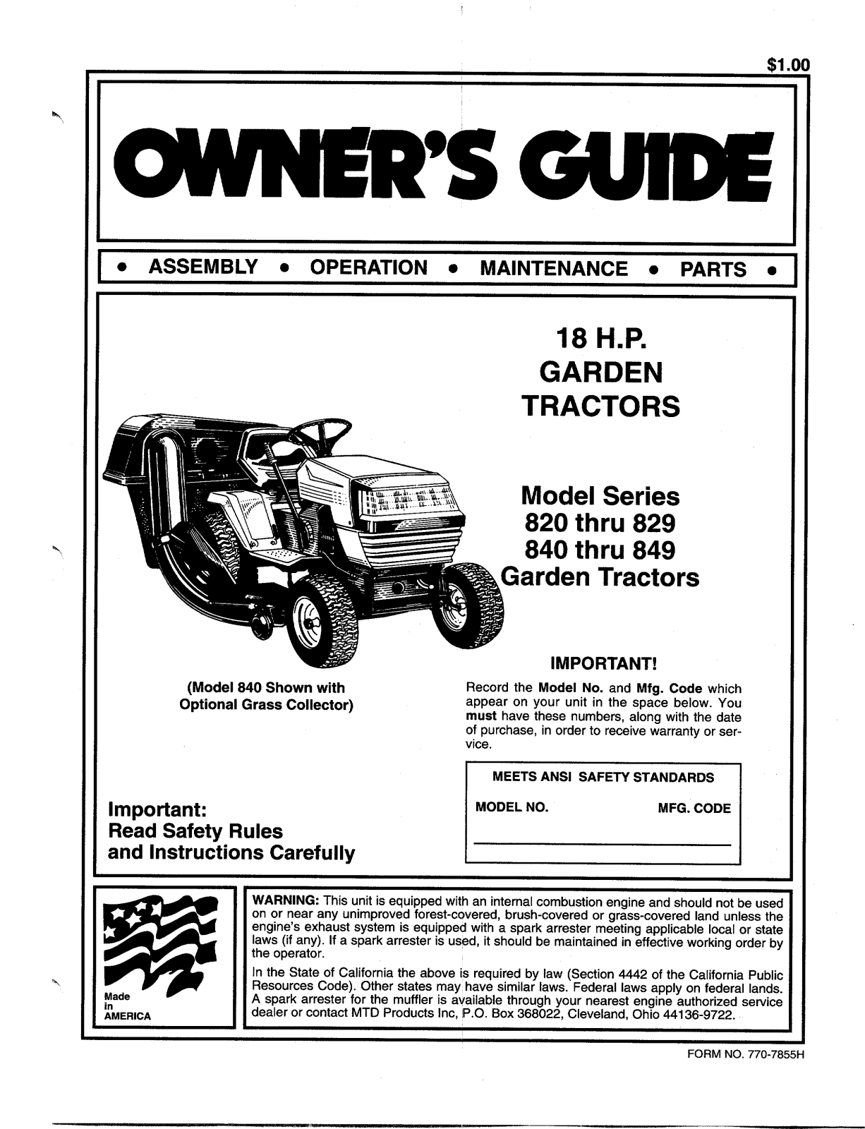 MTD 840, 849 User Manual