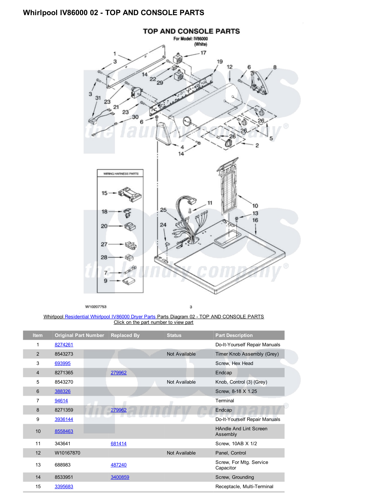 Whirlpool IV86000 Parts Diagram