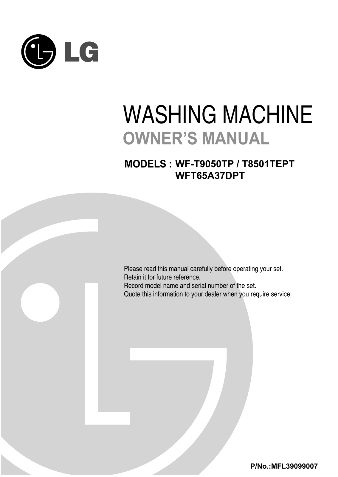 LG WFT65A37DPT Owner’s Manual
