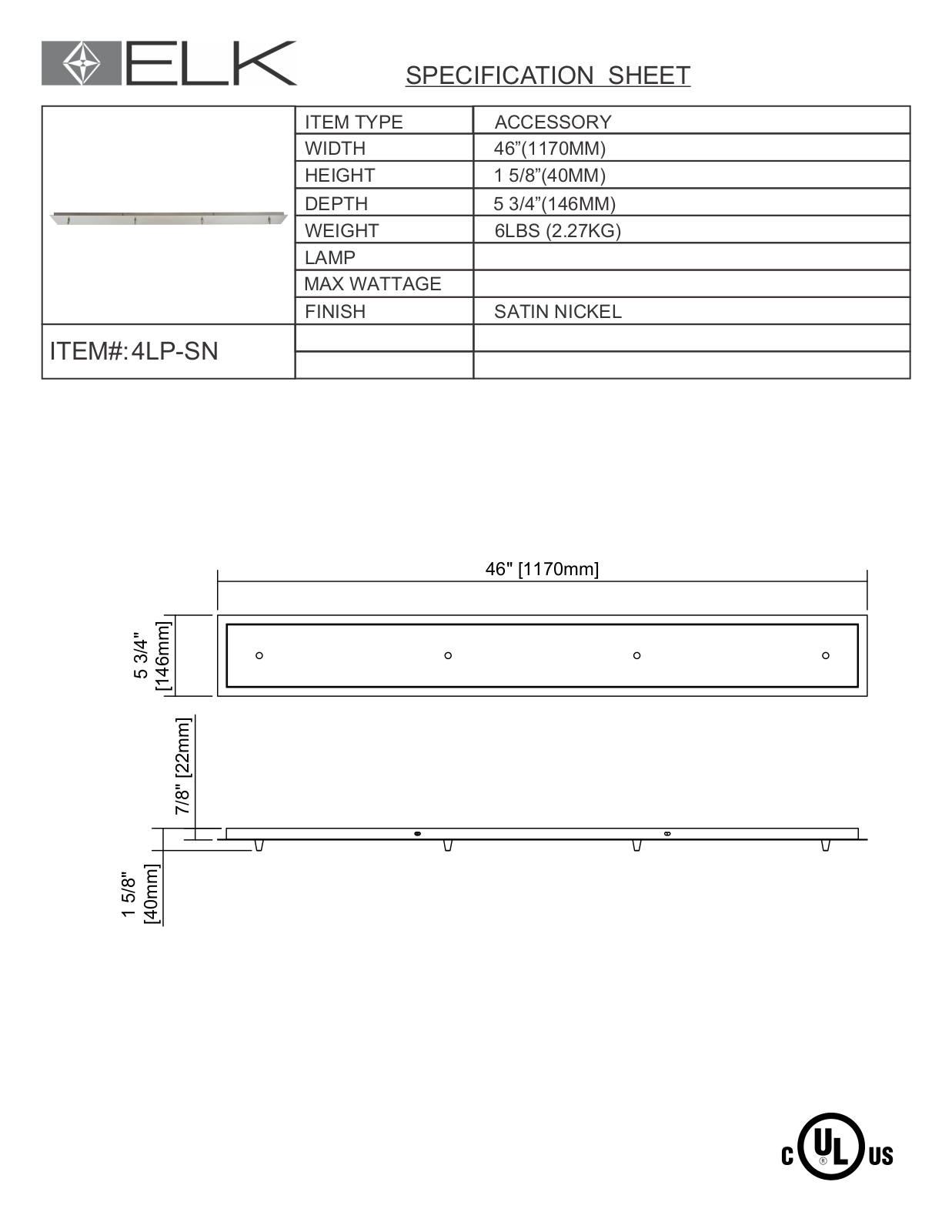 ELK Lighting 4LPSN Specifications