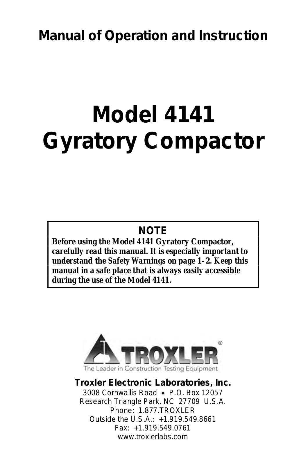 TROXLER 4141 User Manual