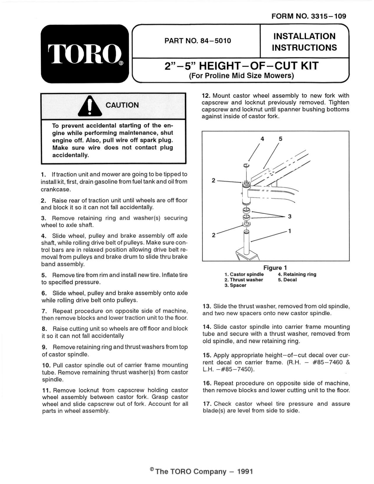 Toro 84-5010 Installation Instructions