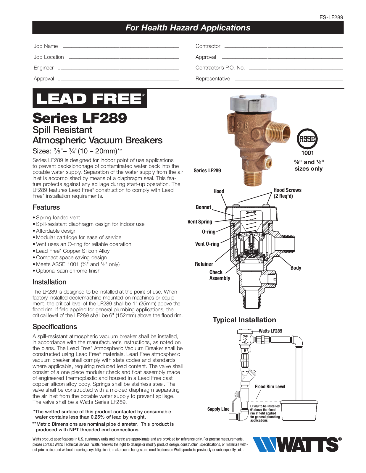 Watts LF289 User Manual