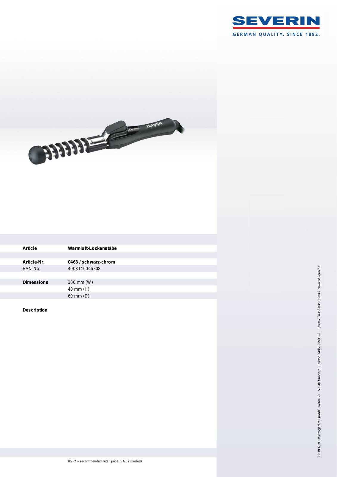 Severin PRESS N´ CURL 0463 User Manual