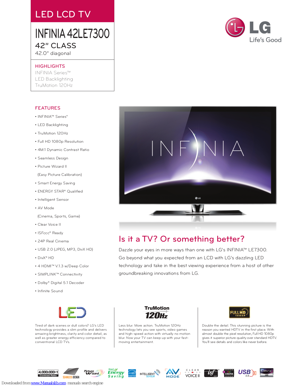 LG INFINIA 42LE7300 Specifications