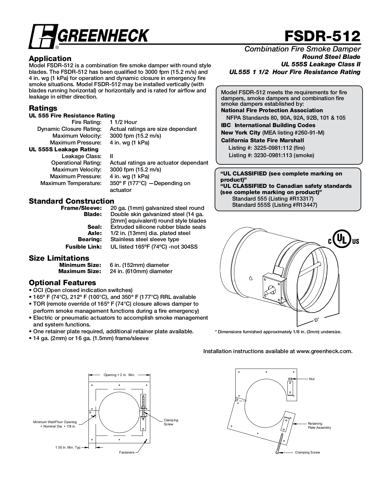 Greenheck Fan FSDR-512 User Manual