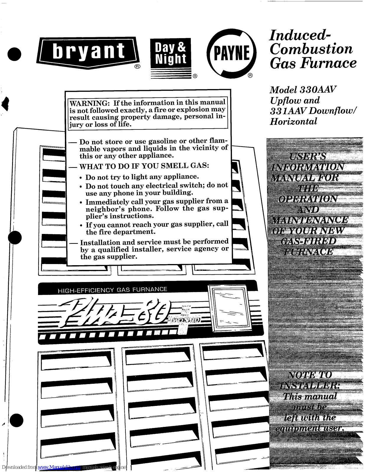 Bryant 330AAV Upflow, 331AAV User's Information Manual