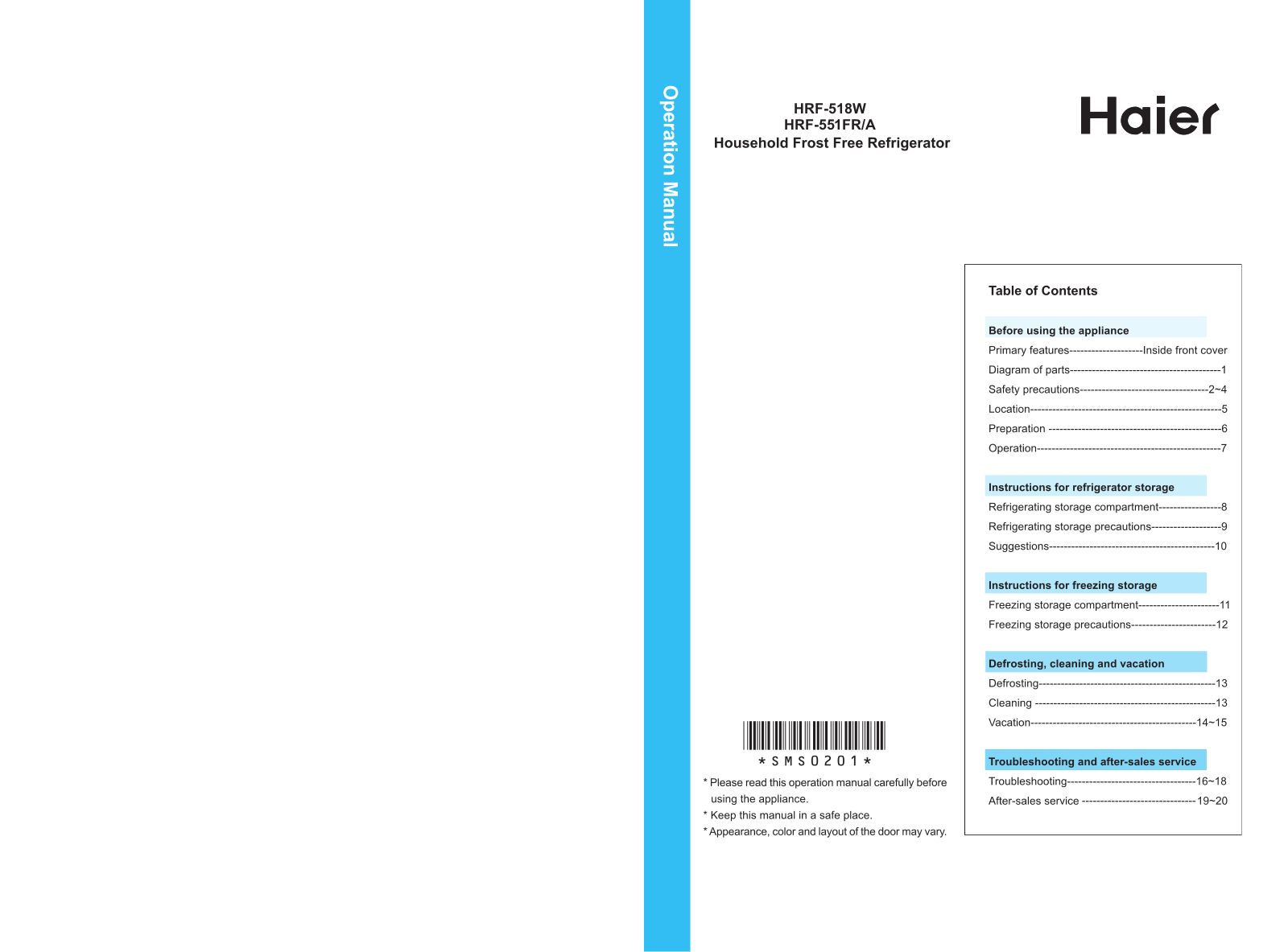 Haier HRF-551FR-A User Manual