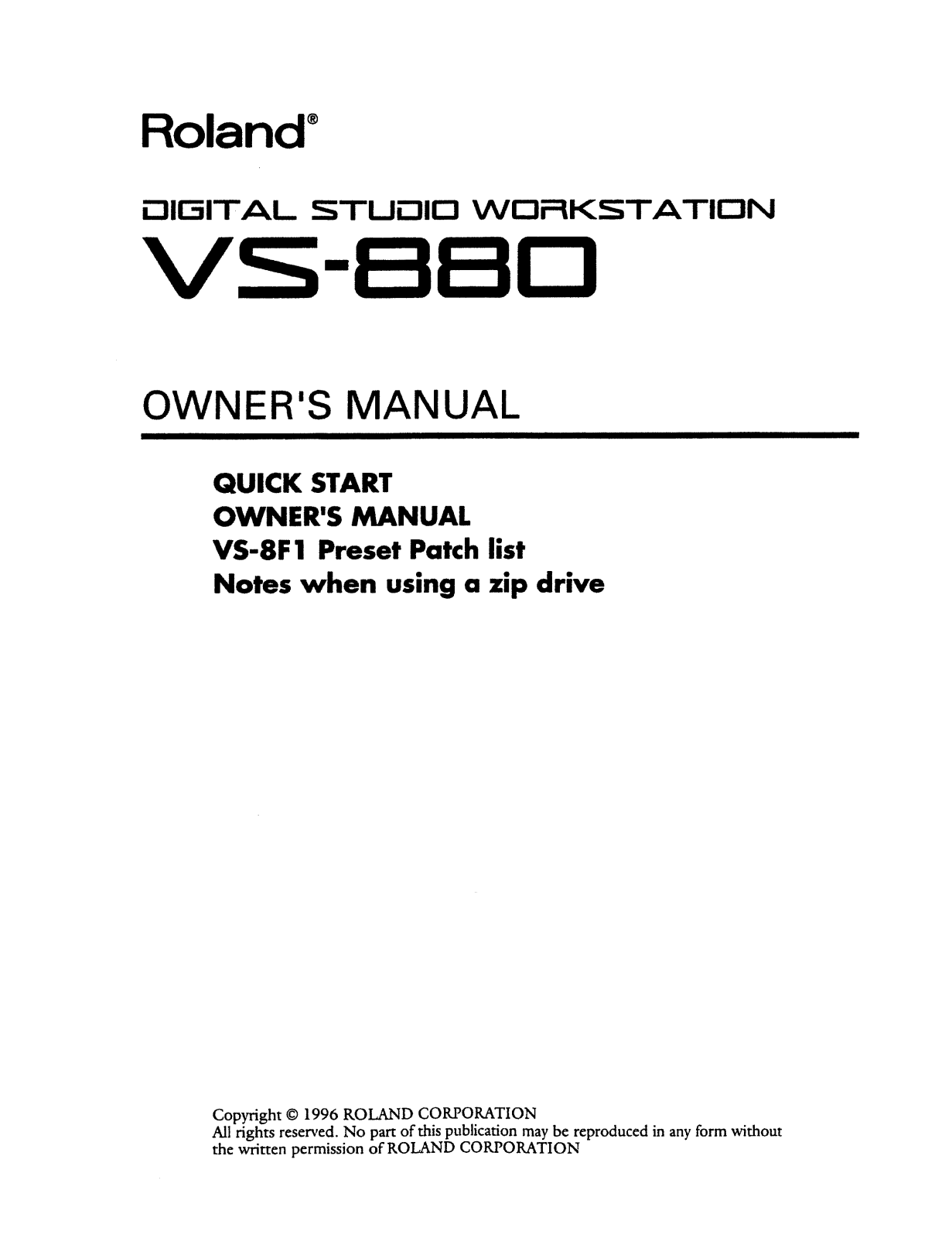 Roland Corporation VS-880 Owner's Manual