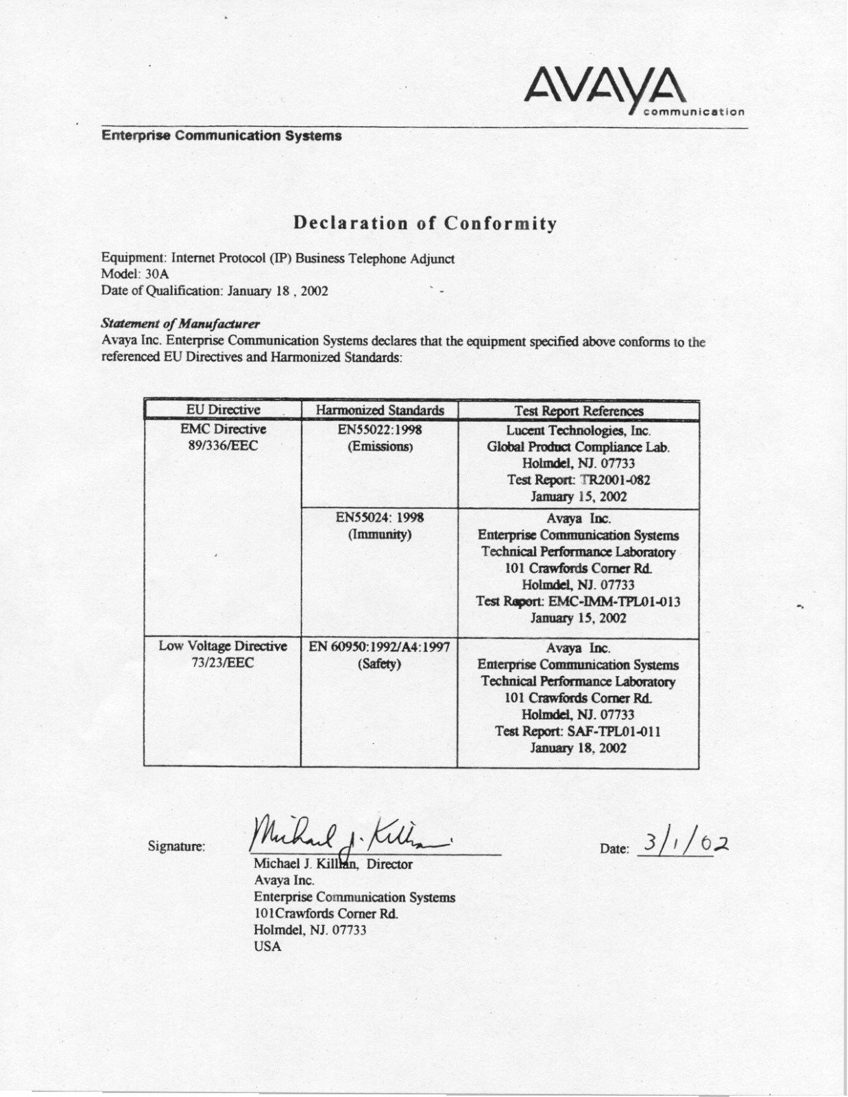 Avaya IP Phone Adjunct 30A User Manual