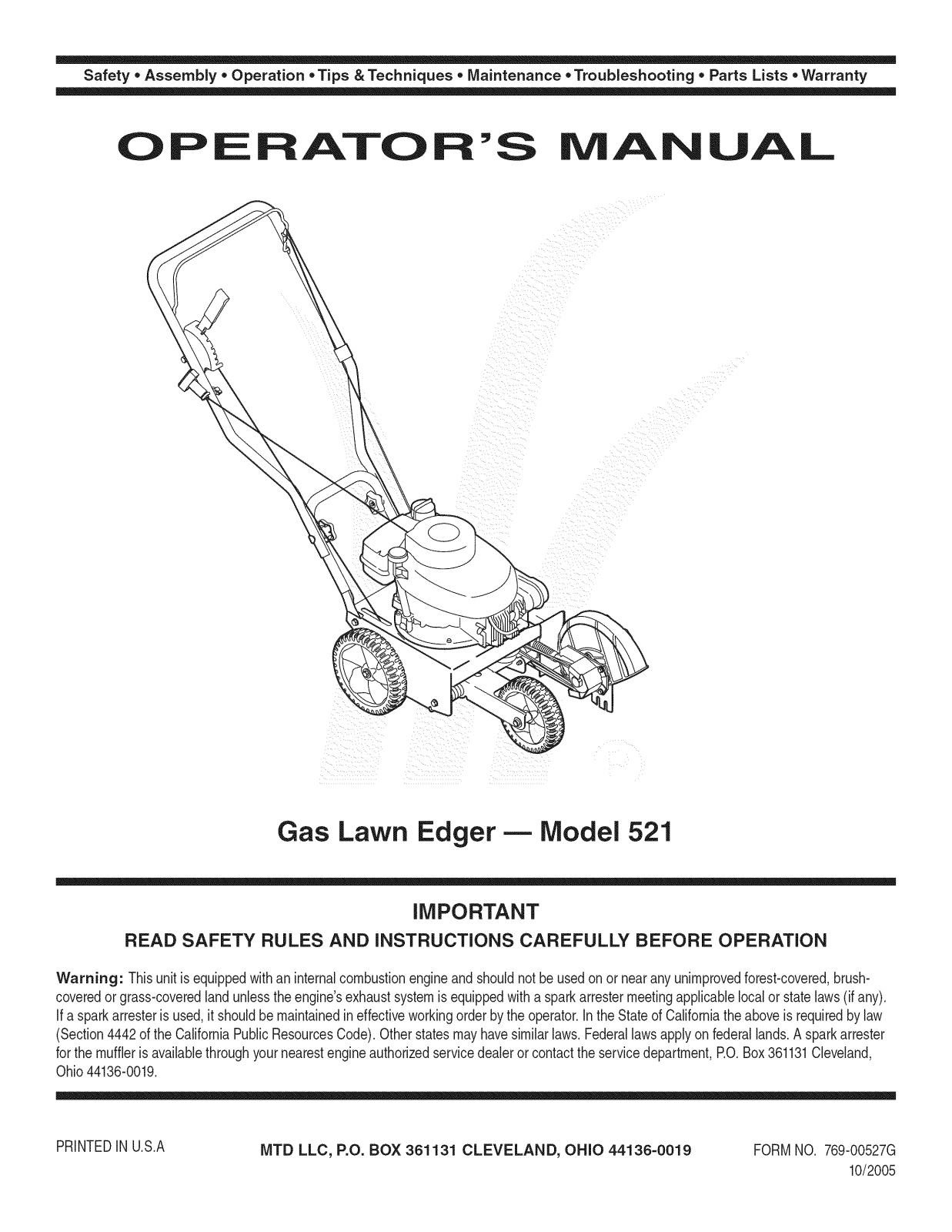 MTD 25B-521A700 Owner’s Manual