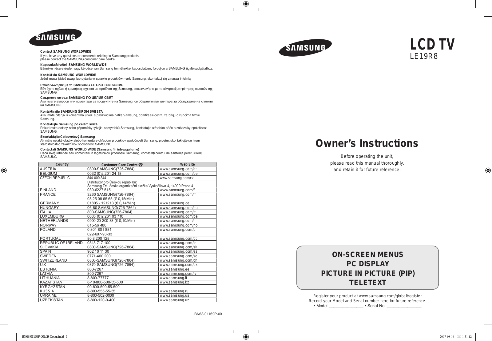 Samsung LE19R86WD User Manual