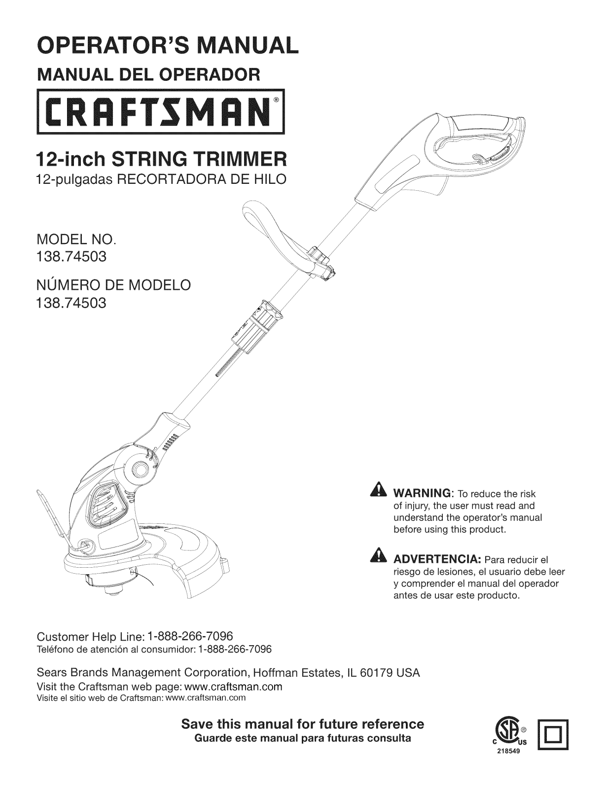 Craftsman 13874503 Owner’s Manual