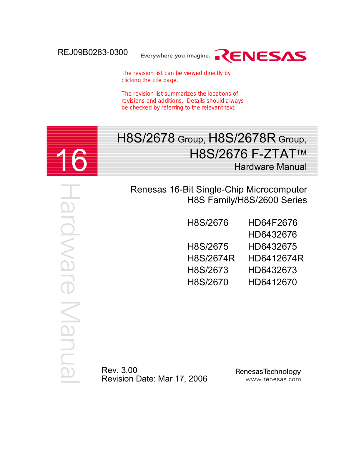 RENESAS HD64F2676, HD6432676, HD6432675, HD6412674R, HD6432673 User Manual