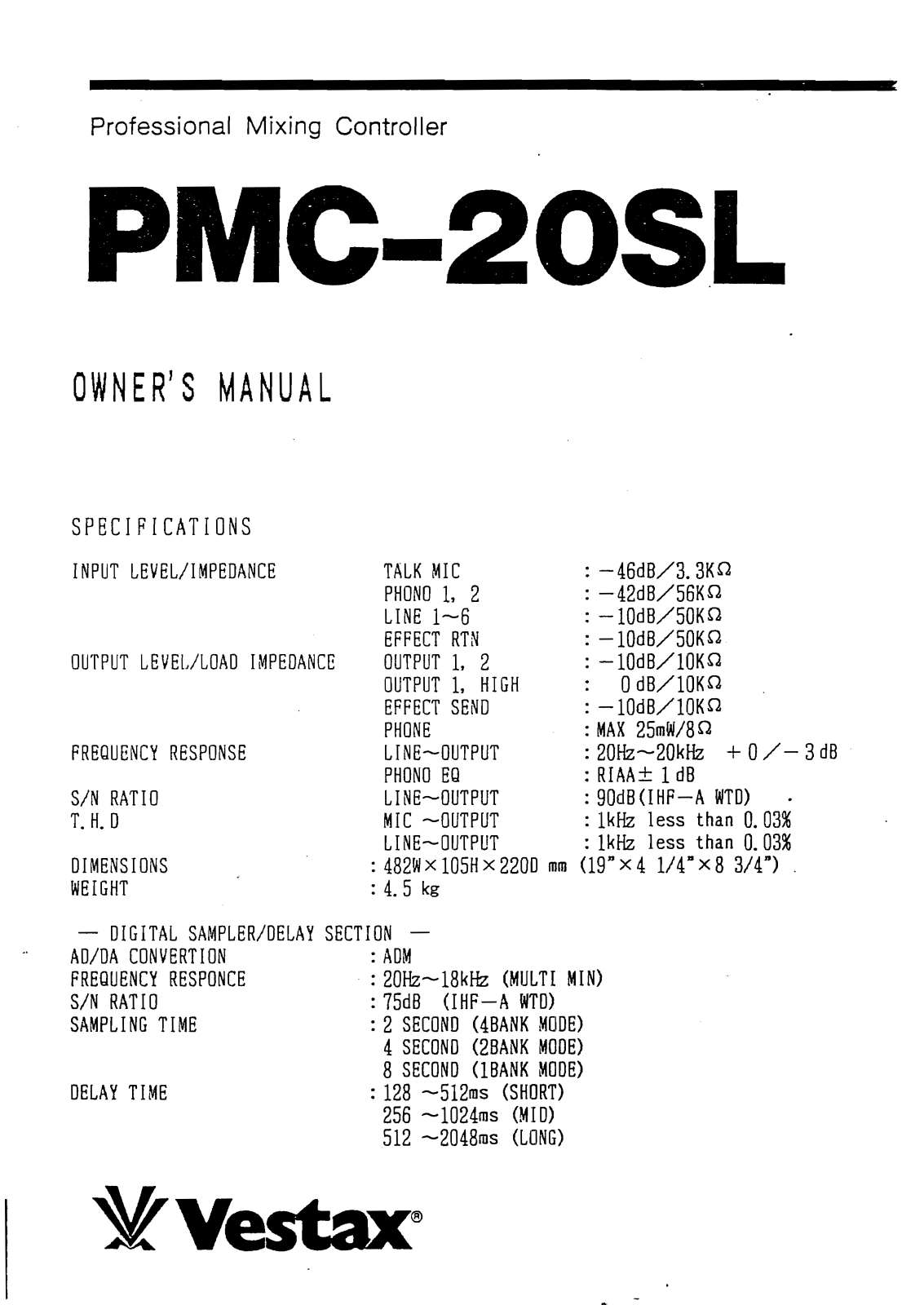 Vestax PMC-20SL User Manual