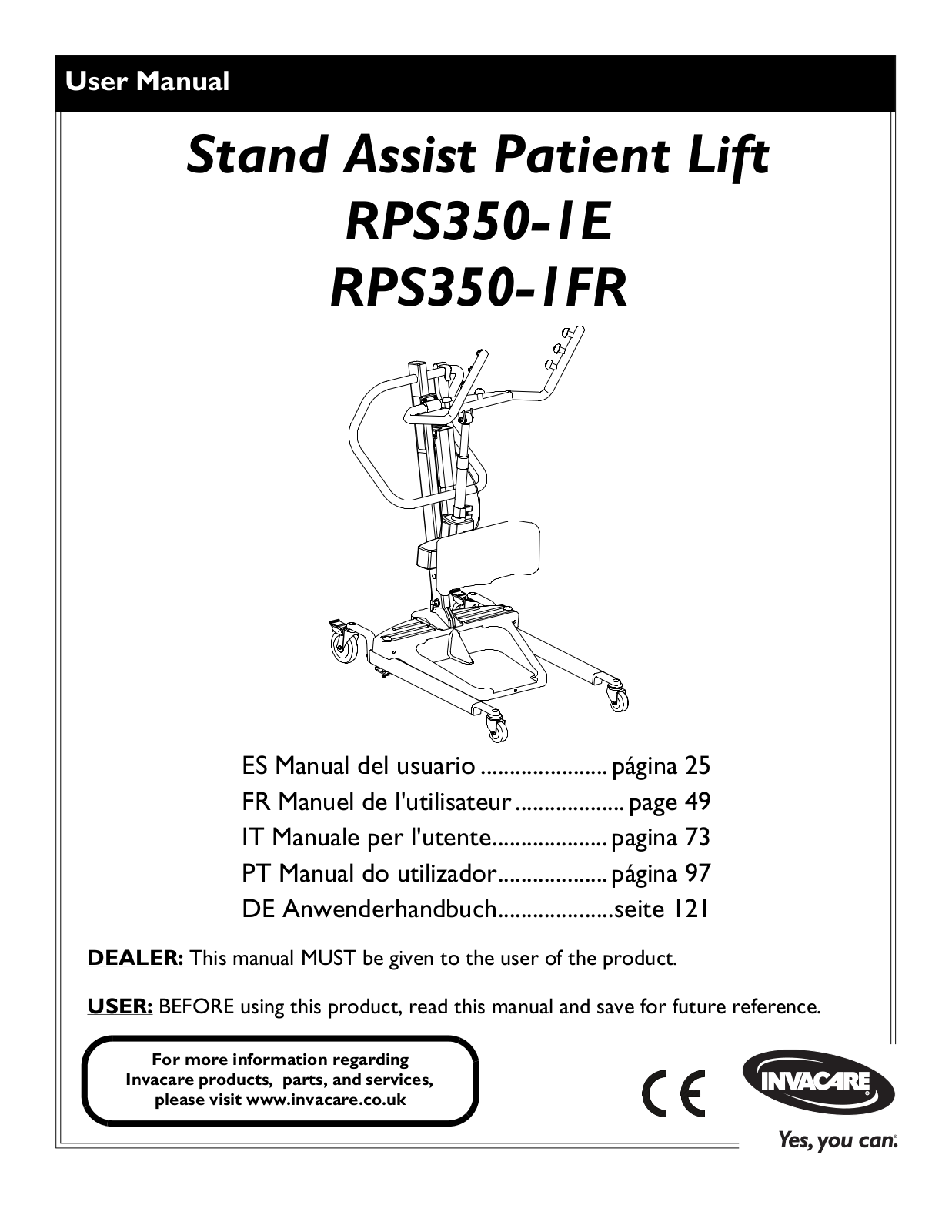 Invacare RPS350-1E, RPS350-1FR User Manual