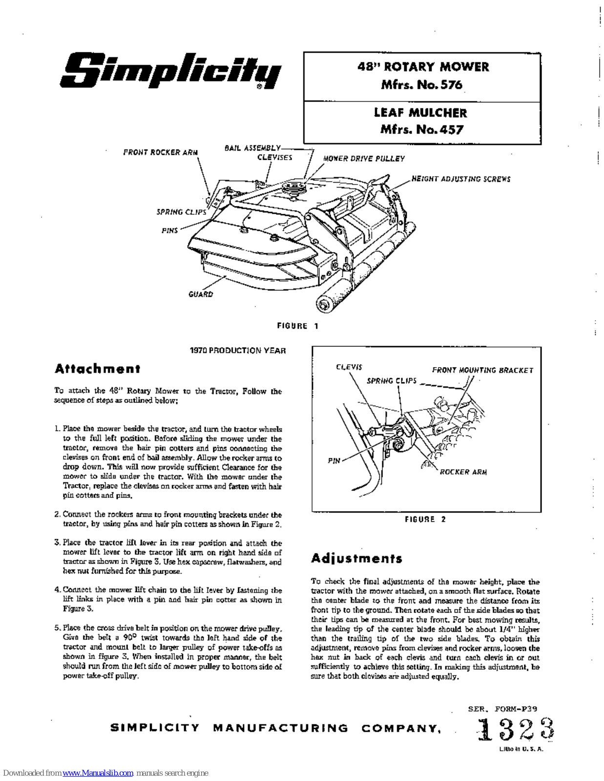 Simplicity 576, 457 Operator's Manual