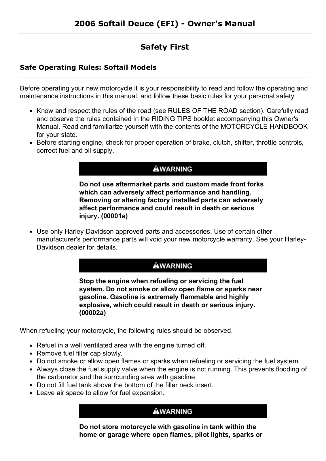 Harley Davidson Softail Deuce (EFI) 2006 Owner's manual