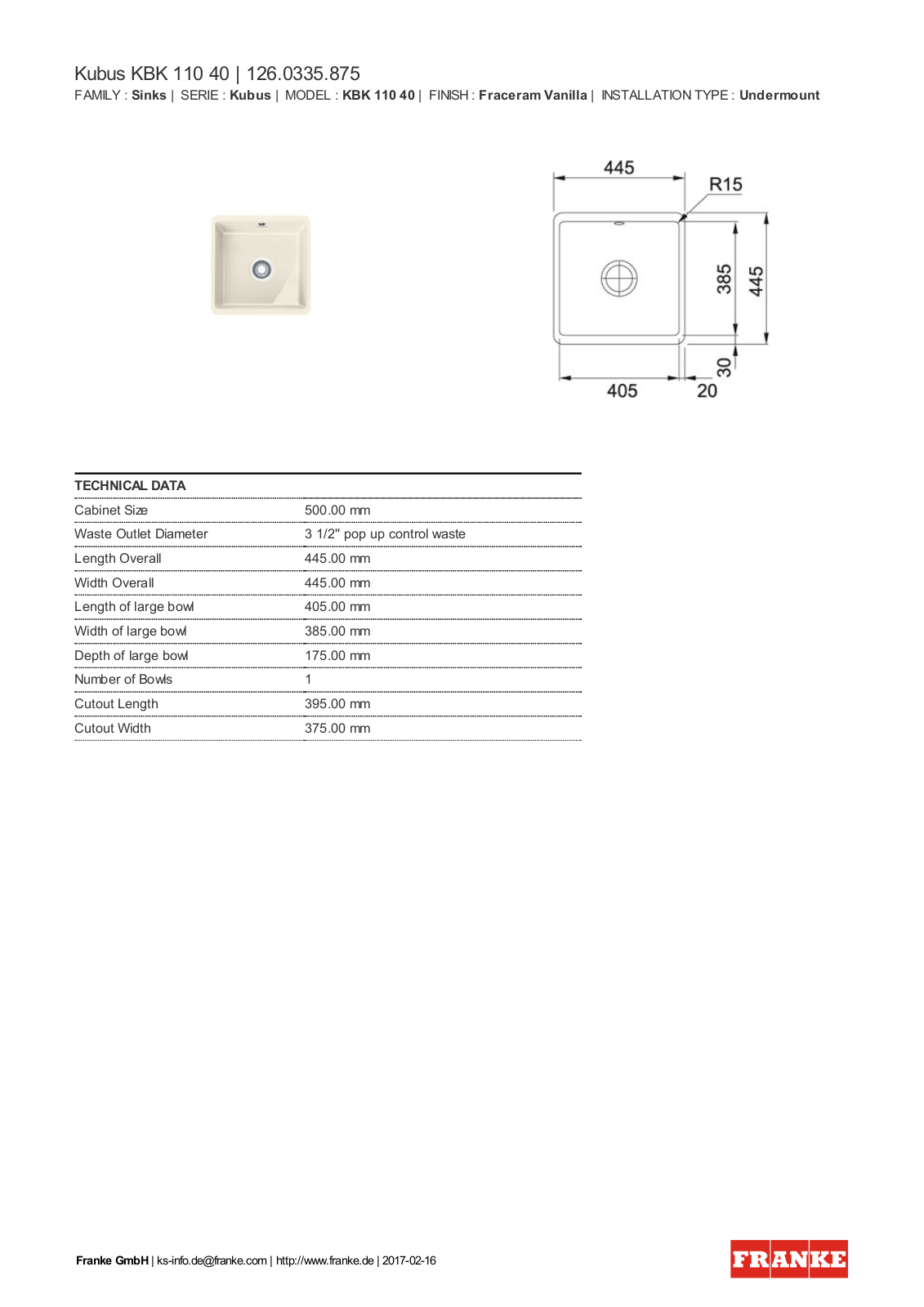 Franke 126.0335.875 Service Manual