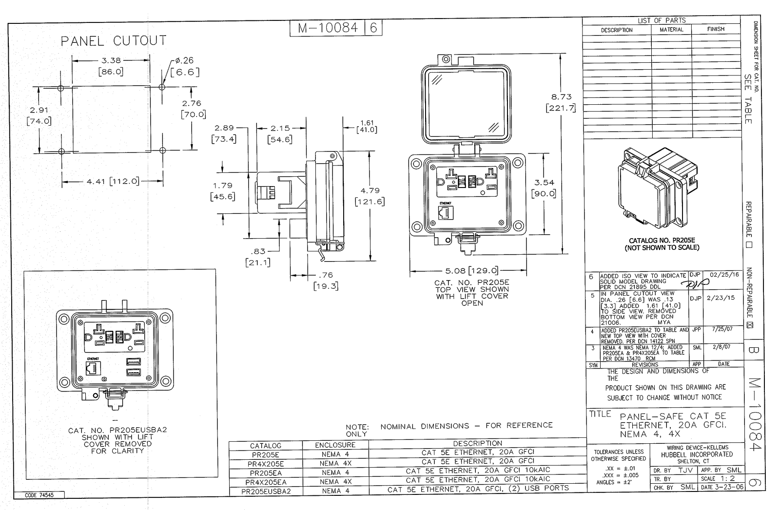 Hubbell PR205E Reference Drawing