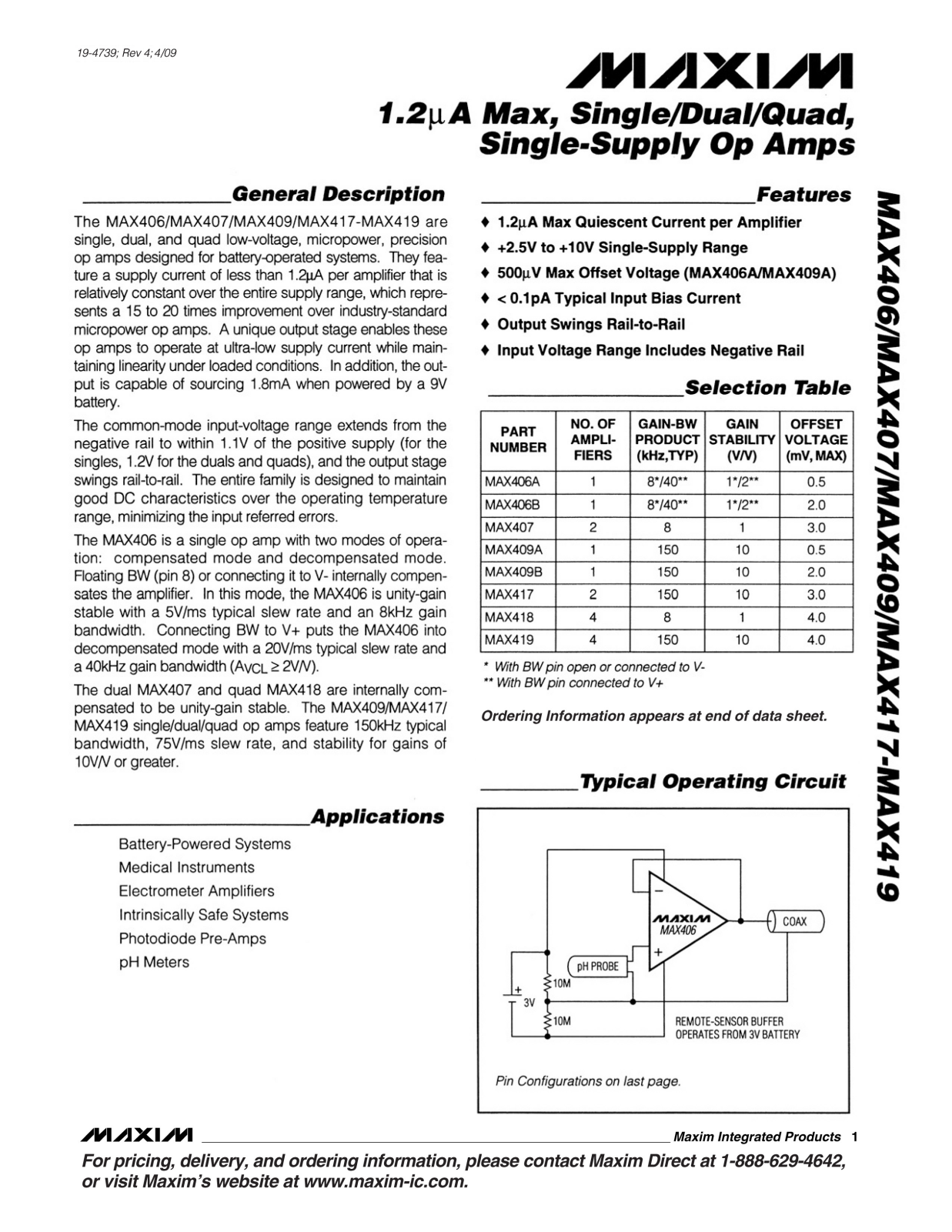 MAXIM MAX406, MAX407, MAX409, MAX417, MAX419 User Manual