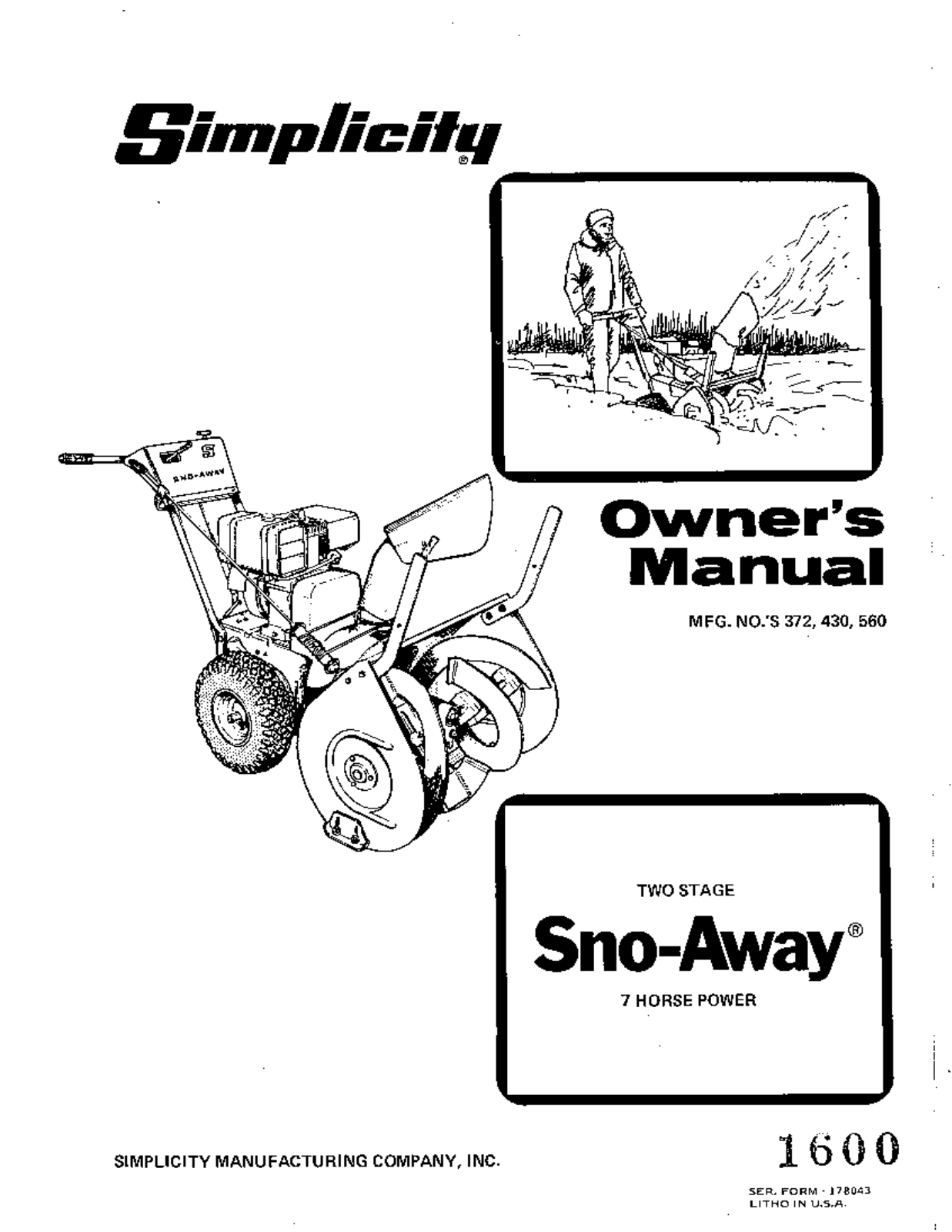 Simplicity Two-Stage Snow-Away User Manual